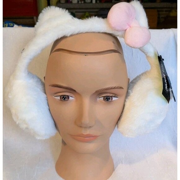 NWT Sanrio Hello Kitty Ear Muffs Fuzzy Hot Topic Pink Bow Faux Fur Cat Kawaii - Picture 14 of 16